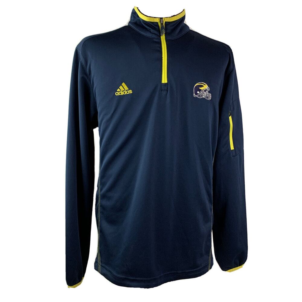 Medium Adidas Men's 1/4‎ Zip Pullover Navy Blue Yellow Warm Up Jacket Football